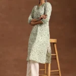 Green Printed Cotton Straight Kurta