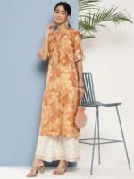 Brown Printed Silk Straight Kurta - Image 4