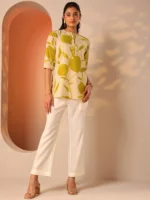 Off White Printed Cotton Straight Short Kurti - Image 4