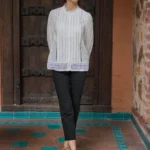 White Embroidered Cotton Straight Kurti