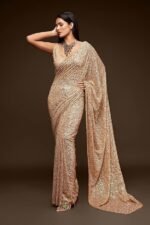 Women's Sequins Work Heavy Georgette Saree With Unstitched Blouse Peice (Latest-Sequins-Party-Saree, Free, Many Colors)