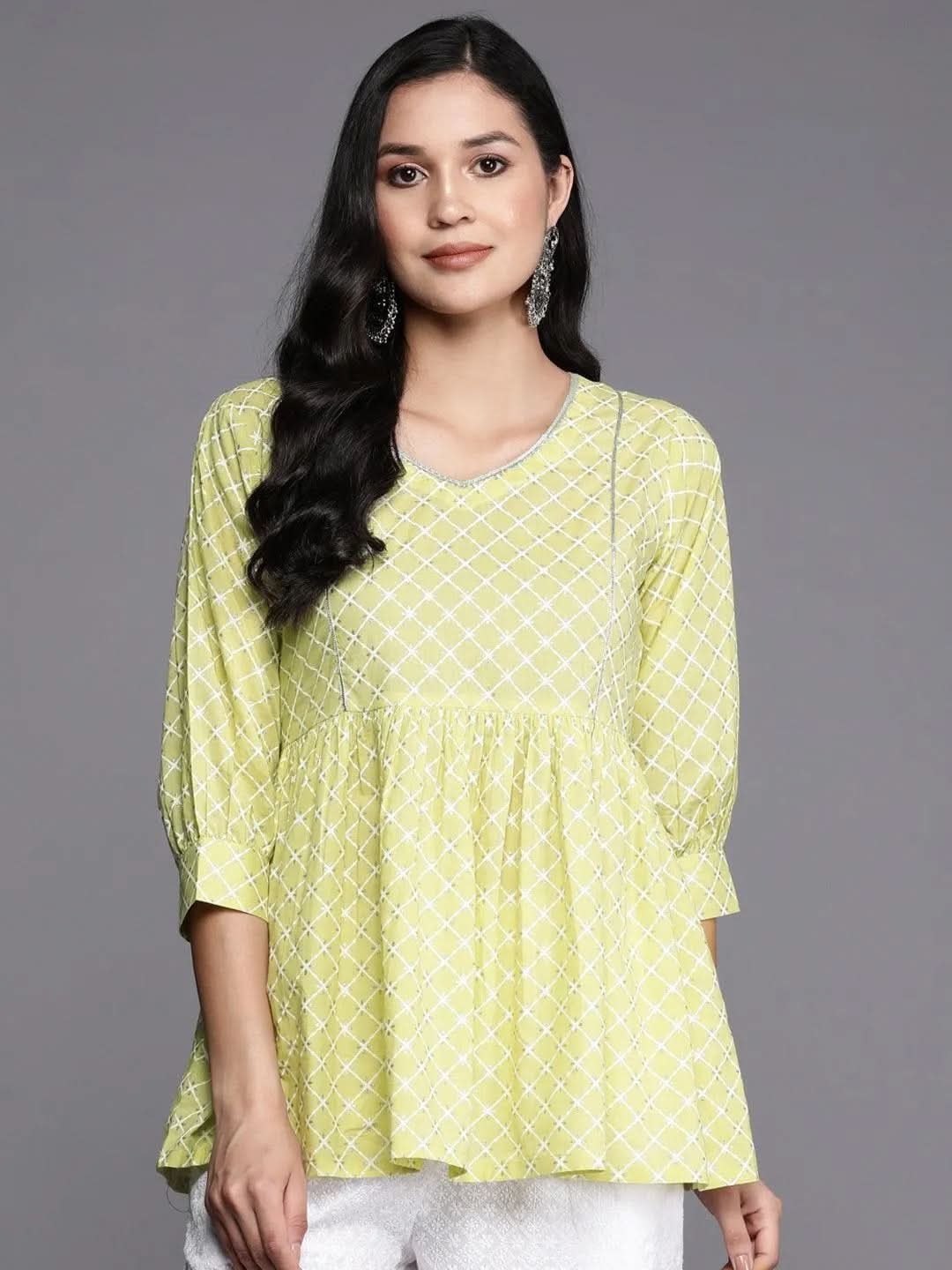 green-printed-cotton-straight-kurti-libas-1.jpg Green Printed Cotton Straight Kurti - Image 1